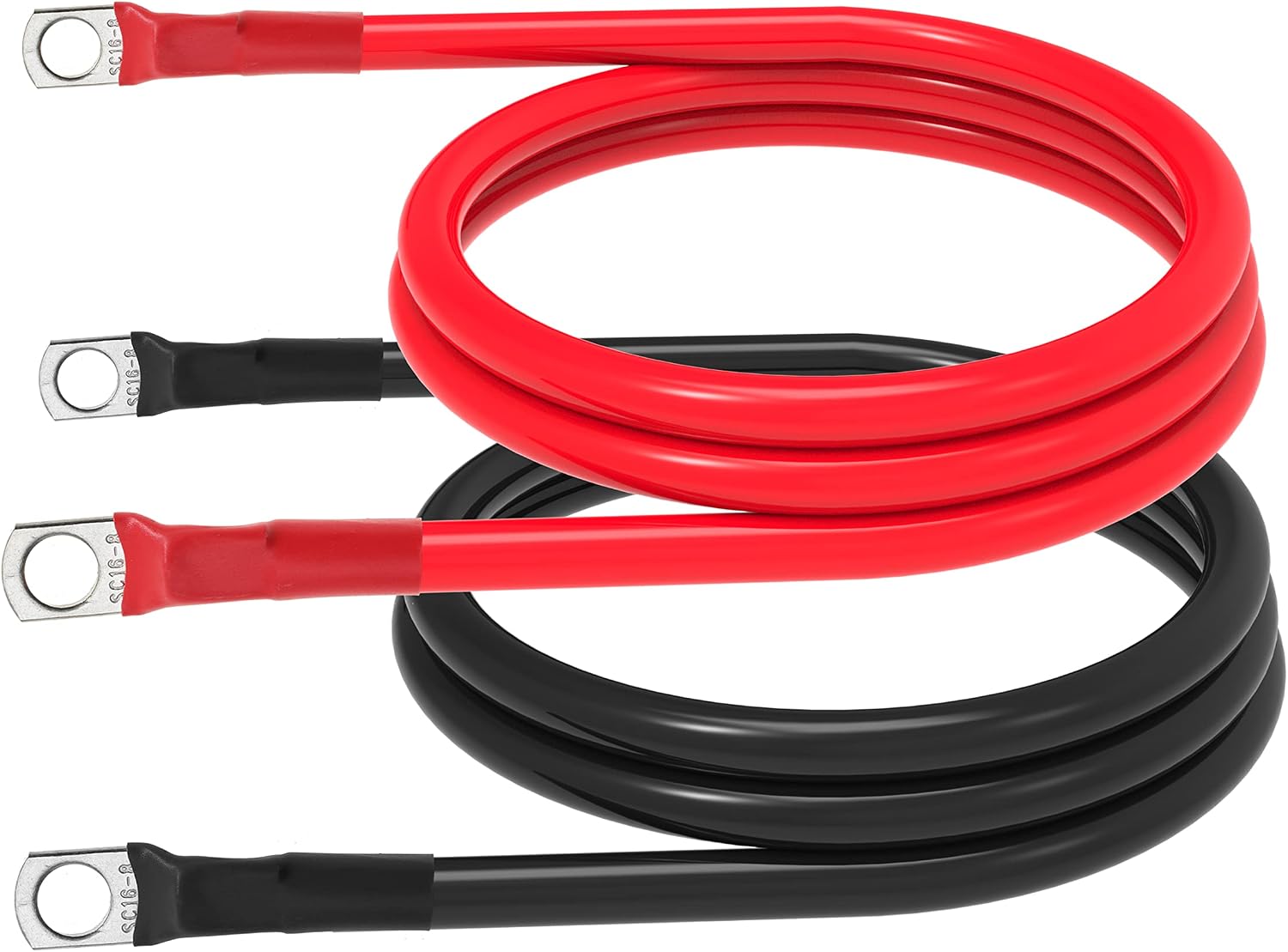 6 AWG Battery Cable 6 Gauge Battery Wires with 5/16 terminals Power Inverter Cables for Solar Boat Marine RV Car (3FT, 1 red +1 black cable)