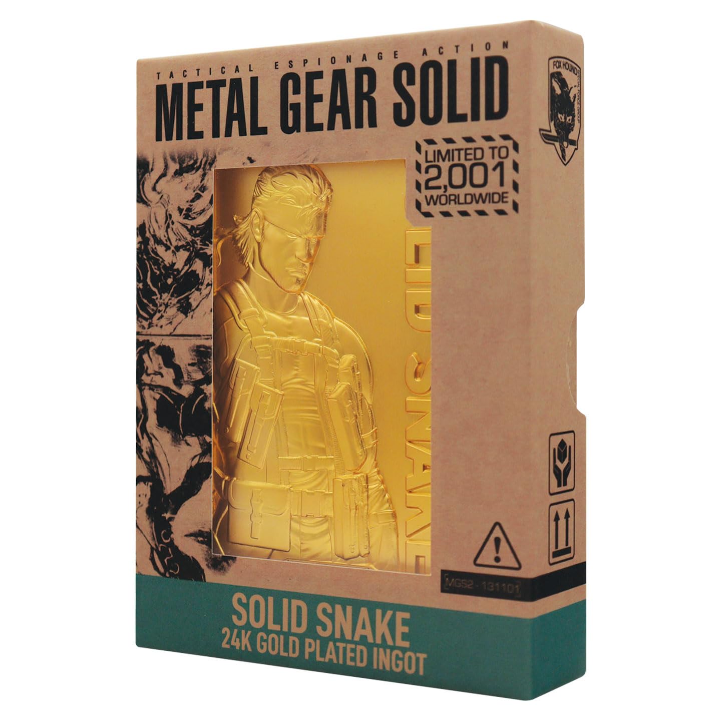 Fanattik Gold Metal Gear Solid 2 – 24K Plated Solid Snake Ingot - Officially Licensed & Limited Edition Collectible (2,001 Worldwide) With Individual Numbering
