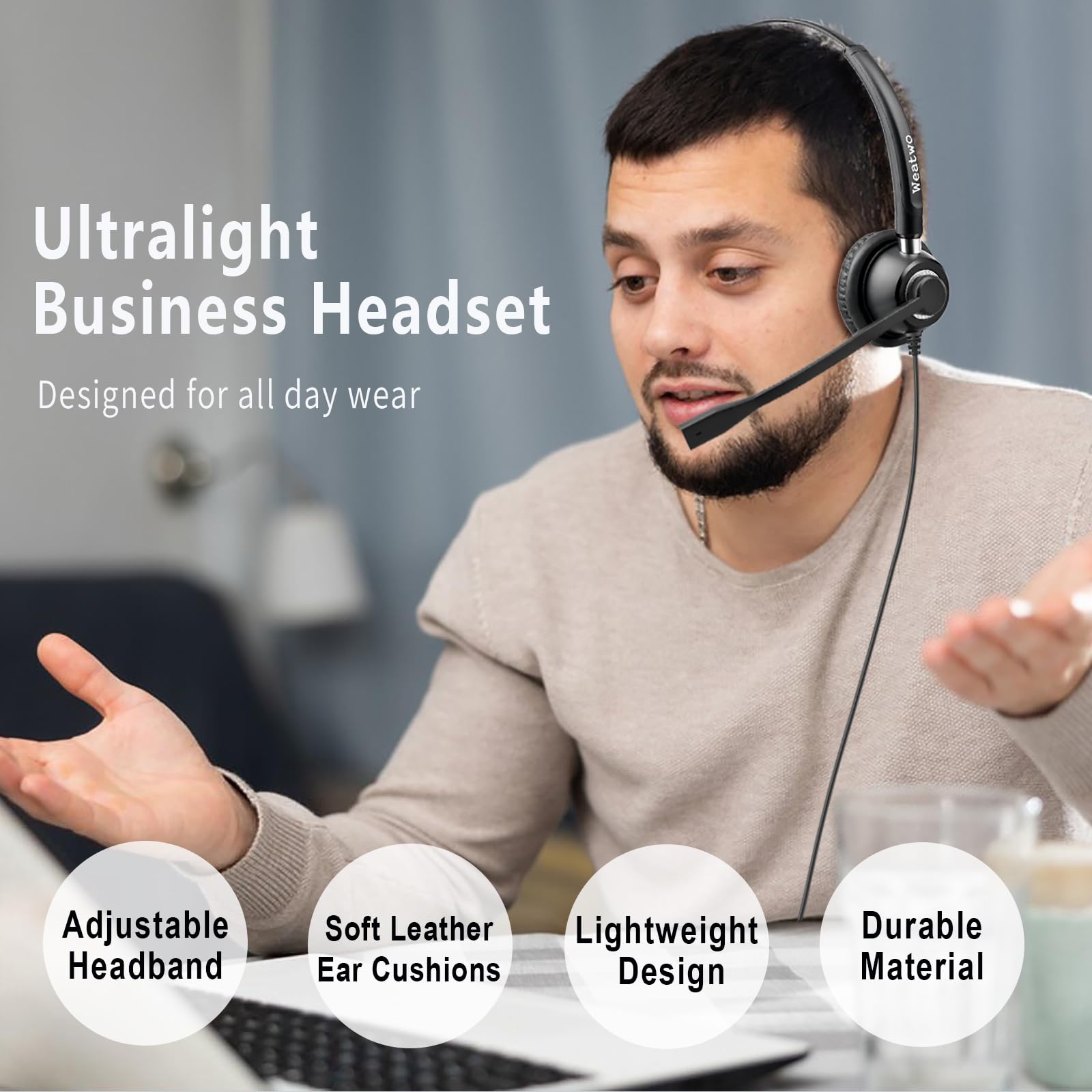 3.5mm PC Auriculares con Micrófono, Cancelación de Ruido | USB-C / 3.5mm Jack 2-en-1 PC Auriculares Estéreo con control en línea para Teams, negocios, Skype, Zoom, Oficina - Negro