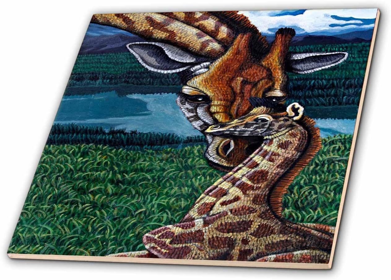 3dRose ct_3235_4 Giraffe Mother Ceramic Tile, 12-Inch