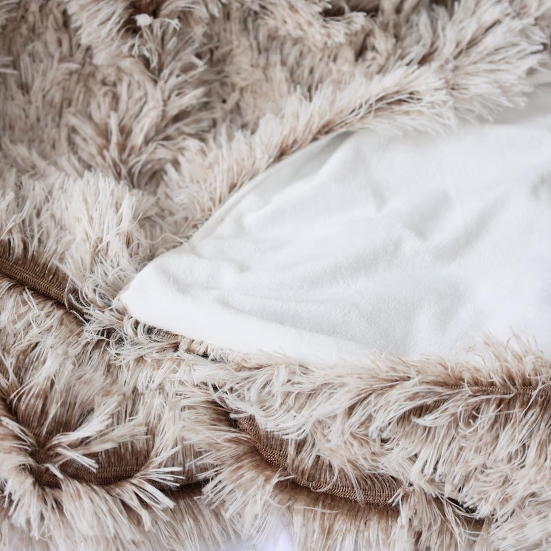 Plush Super Soft Blanket Bedding Sofa Cover Furry Fuzzy Fur Warm Throw Qulit Cozy Couch Blanket for Winter (51"x63",Brown and White) - Image 5