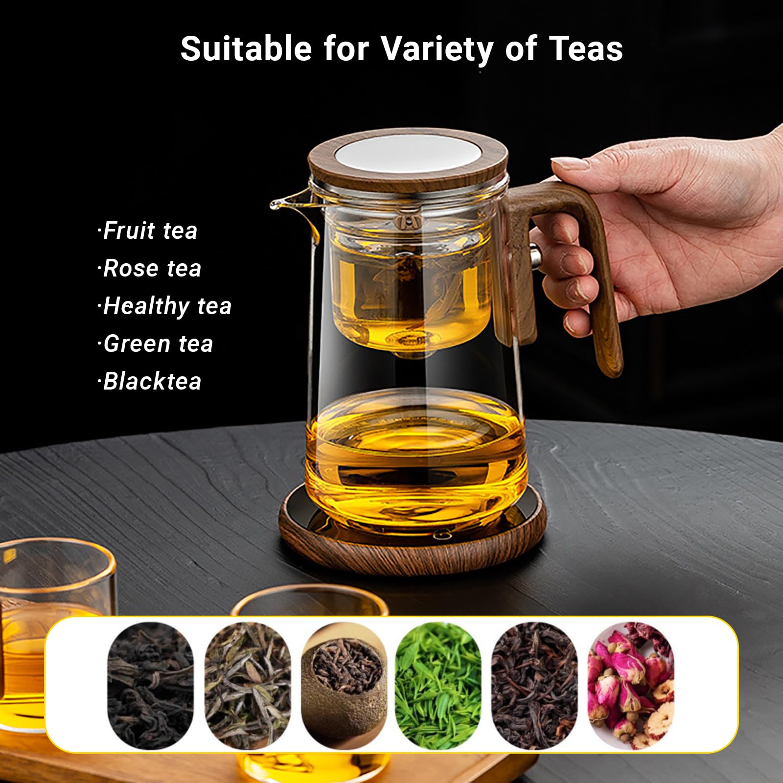 Tetera de Cristal con Separación de Agua – 600 ML, Enchantipot Magic Tea Pot para Hojas Sueltas, Vidrio de Borosilicato, Desmontable/Fácil de Limpiar, Tetera Mágica para el Hogar y la Oficina