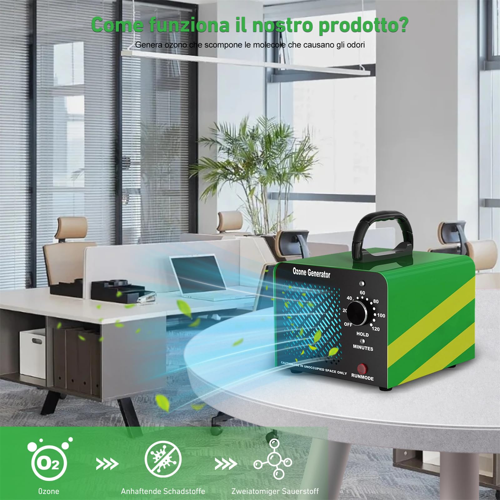 Generatore di ozono 65000mg/h, O3 Ozonizzatore per Veicoli, Generatore ozono con Timer 120 Minuti per Ambienti fino a 300㎡,Perfetto per case, uffici, hotel, ristoranti, veicoli e altro ancora