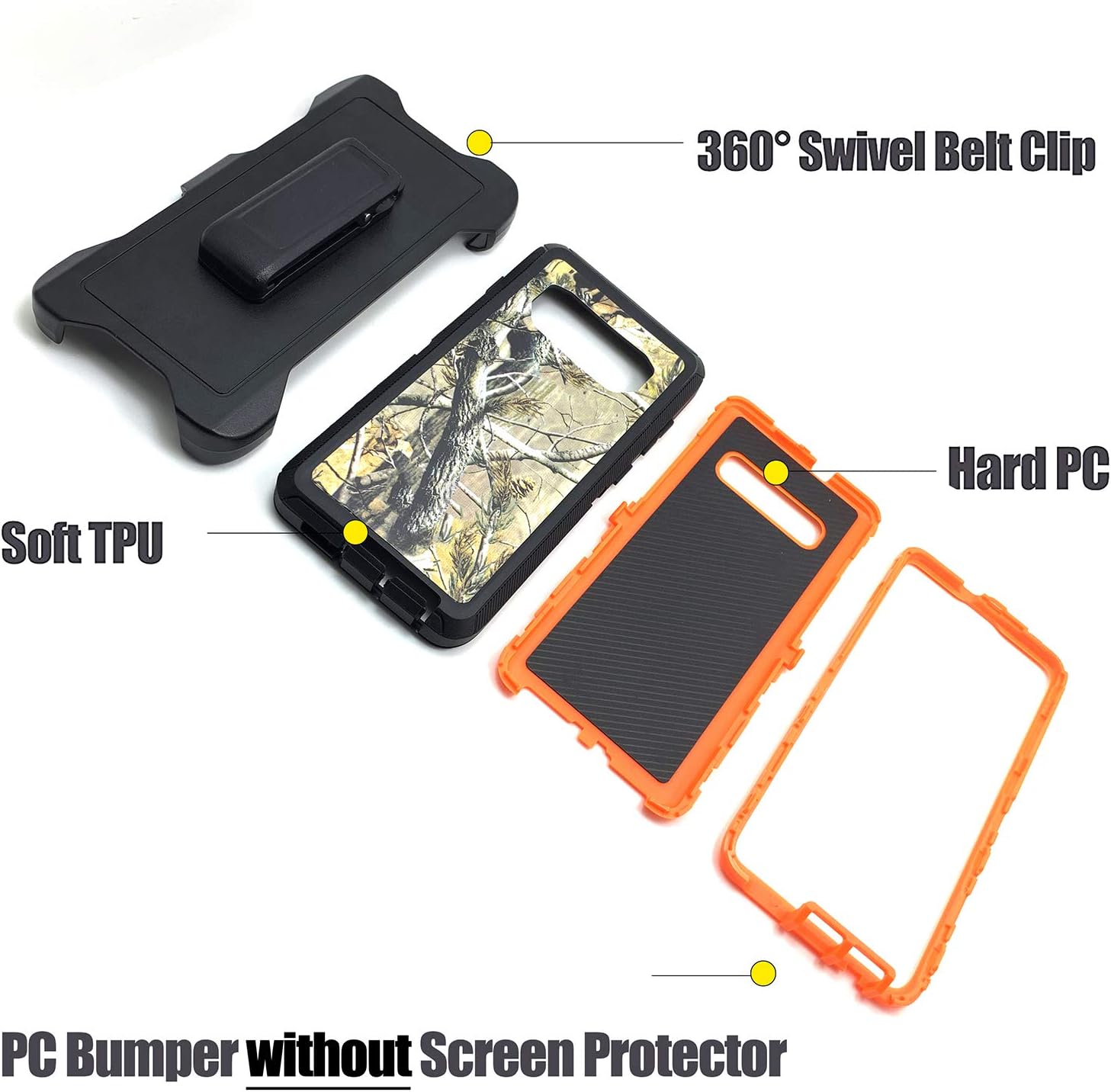 Samsung Galaxy S10 Plus Case,S10+ Case with Belt Clip,Vodico Silicone Camo Cover+Hard Bumper Heavy Duty Protection Defender Non Slip Secure Grip Shockproof Cover with Kickstand Phone Cases (T Orange)