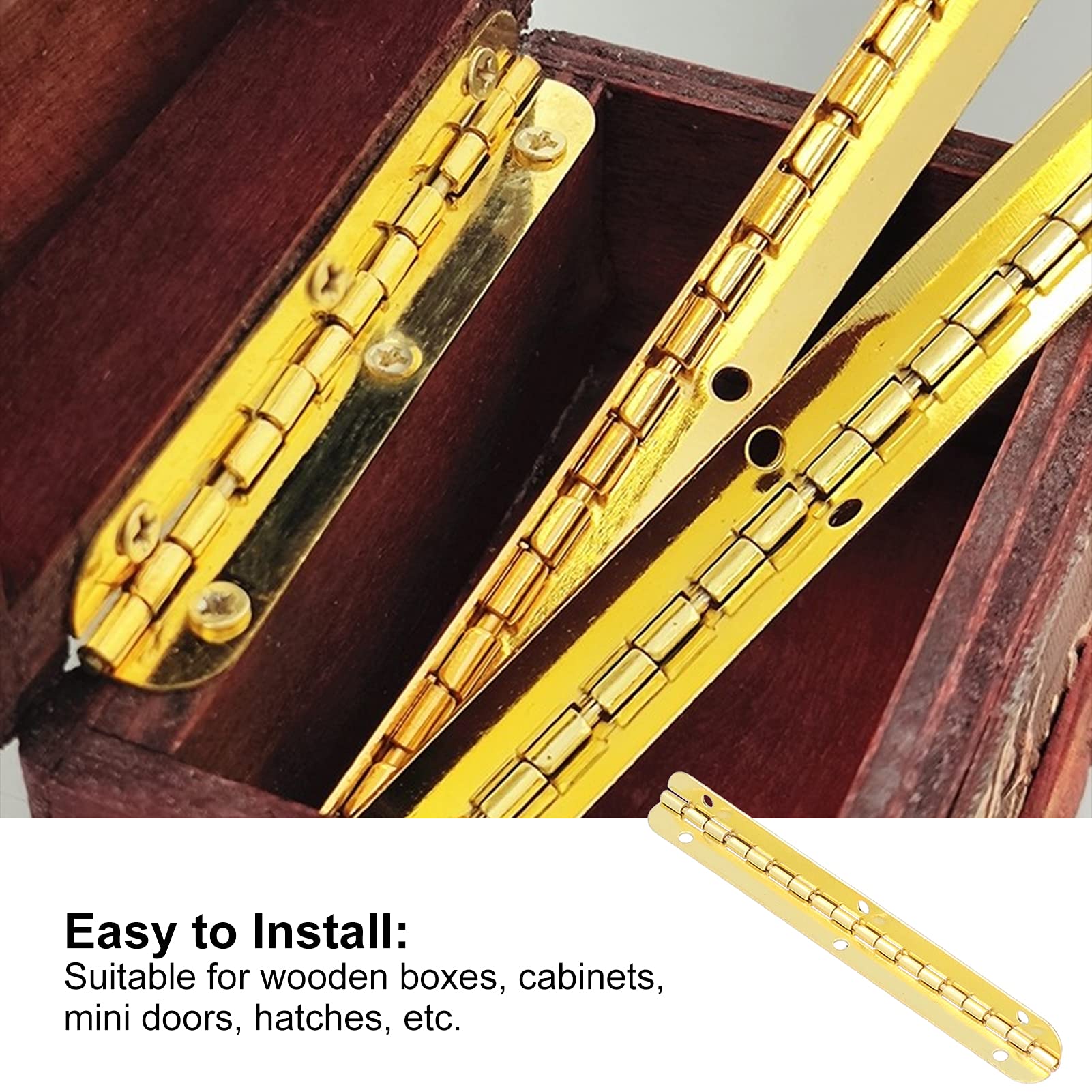 Long Hinges for Wood Boxes, 10 Pcs Piano Hinge Oval Hinge Antique Hinge Cabinet Door Hinge Case Hinges 90 Degree Yellow Long Strip Hinge Buckle Hinge