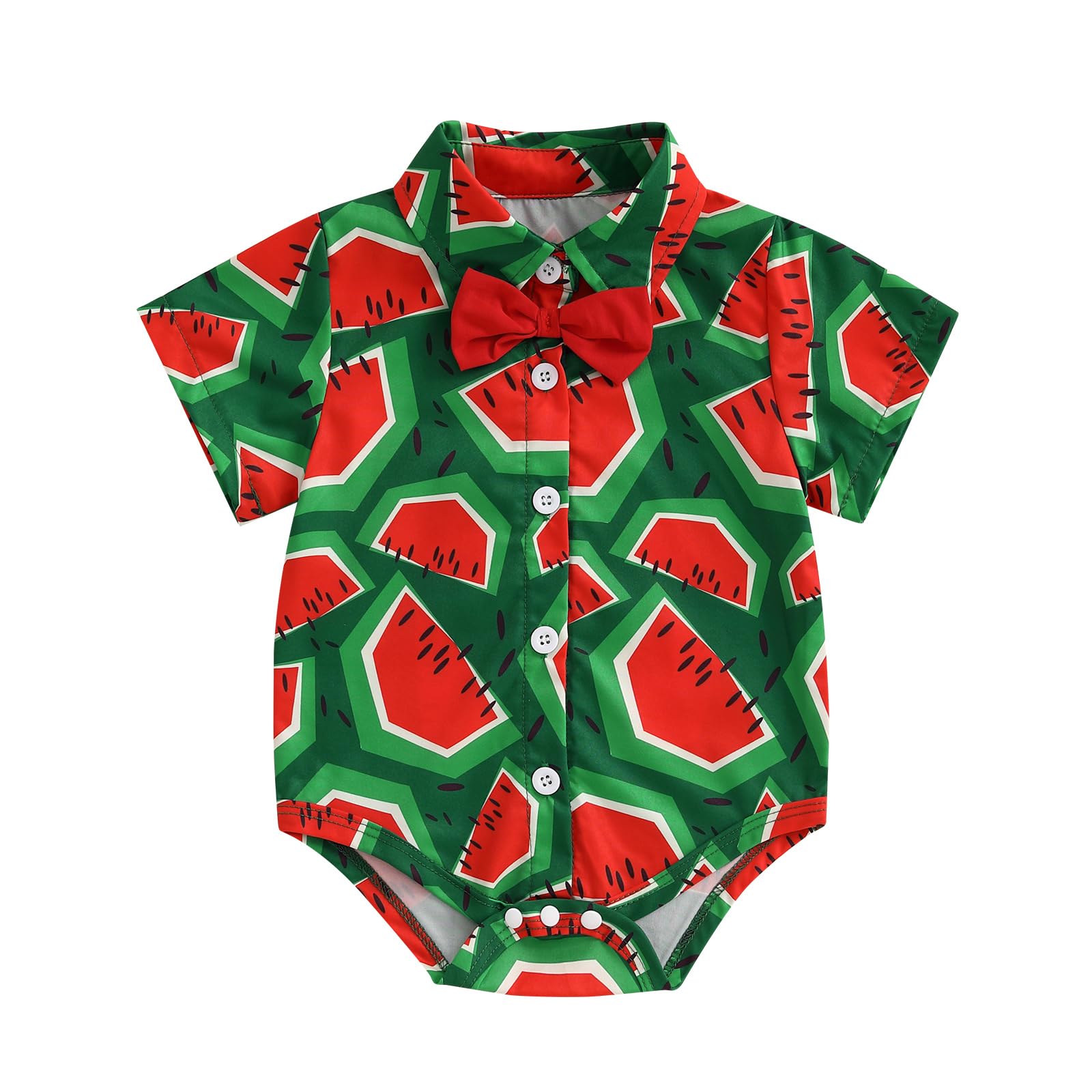 Licupiee Newborn Baby Boy Watermelon Romper Shirts Summer Clothes Formal Outfit Button Down Short Sleeve Bodysuit Tops