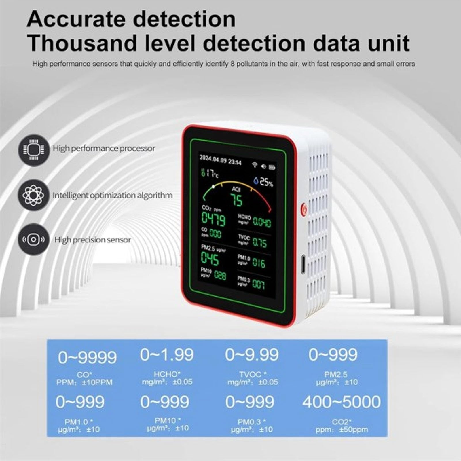 CO2 Monitor Luftqualitätsmonitor, 15-in-1 WLAN Innenraum CO2 messgerät Luftqualität Monitor für CO2, TVOC, HCHO, PM0.3-PM10,Tragbarer Luftdetektor, Temperatur & Luftfeuchtigkeit mit Echtzeitanzeige