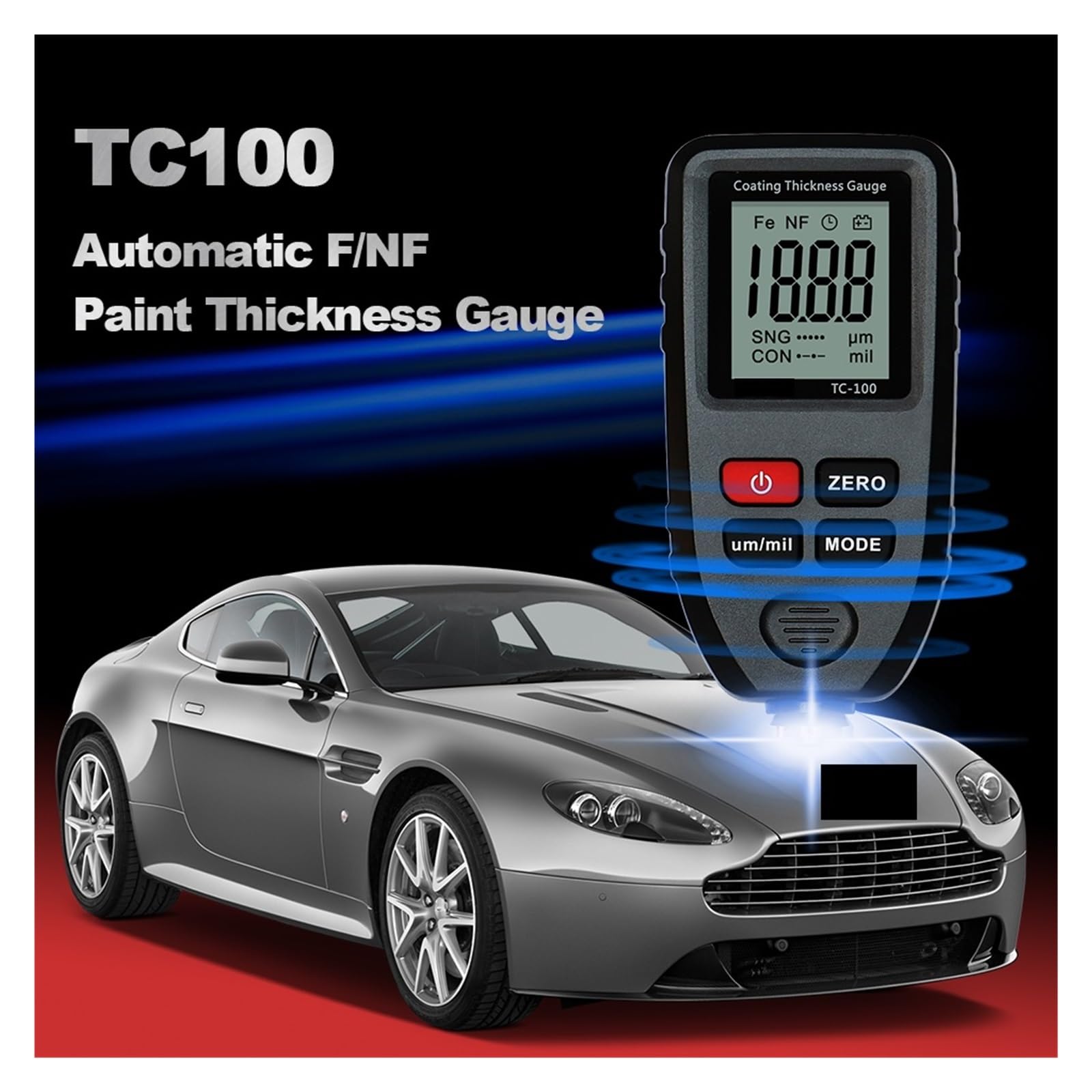 TC100 Misuratore di spessore del rivestimento vernice for auto film for Strumento misurazione della nero, Sensore accurato