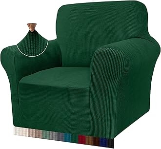 Granbest High Stretch Armchair Covers Super Soft Chair Covers for Living Room Jacquard Sofa Cover for Dogs Non Slip Chair Slipcover with Arms Furniture Protector (1 Seater, Dark Green)
