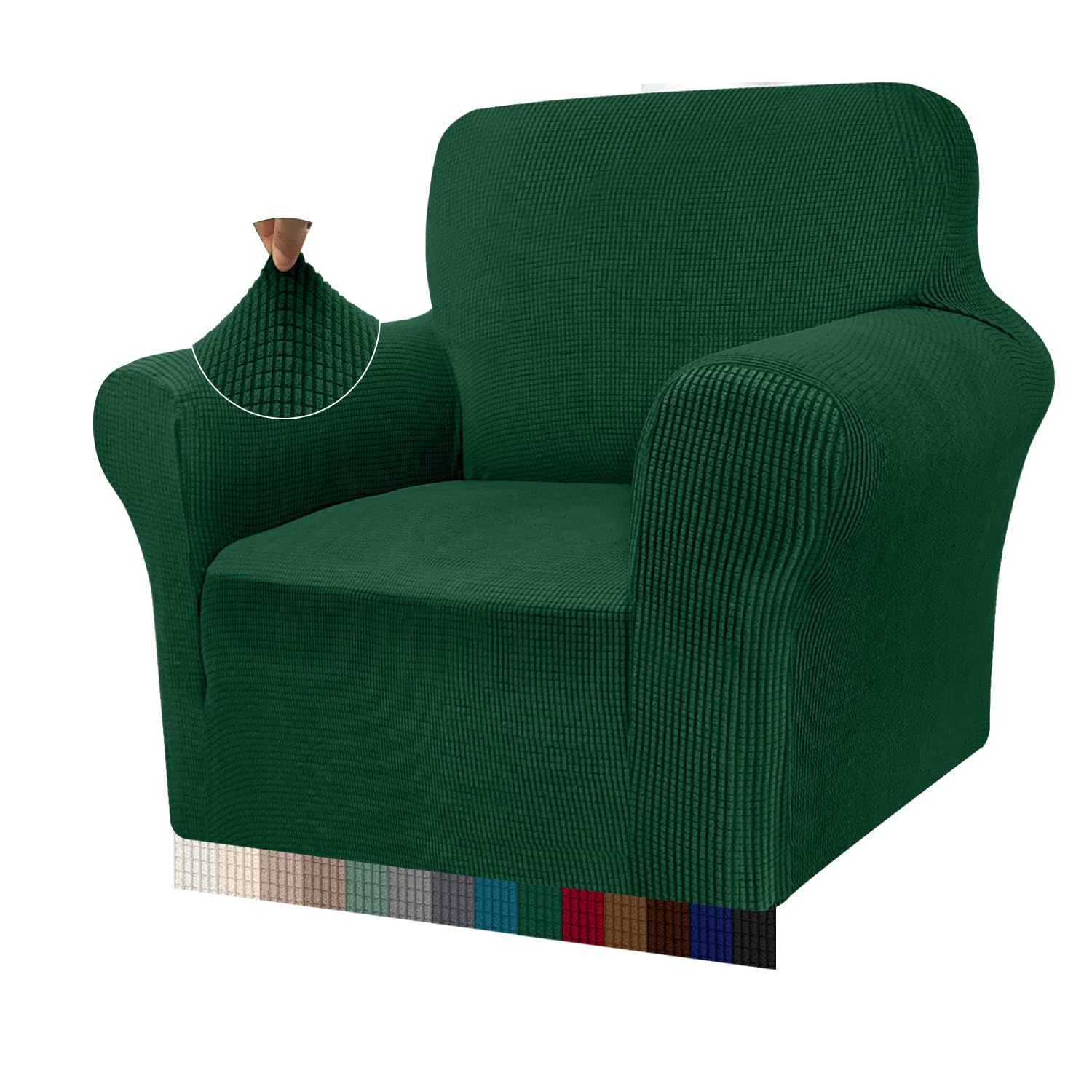 Granbest High Stretch Armchair Covers Super Soft Chair Covers for Living Room Jacquard Sofa Cover for Dogs Non Slip Chair Slipcover with Arms Furniture Protector (1 Seater, Dark Green)