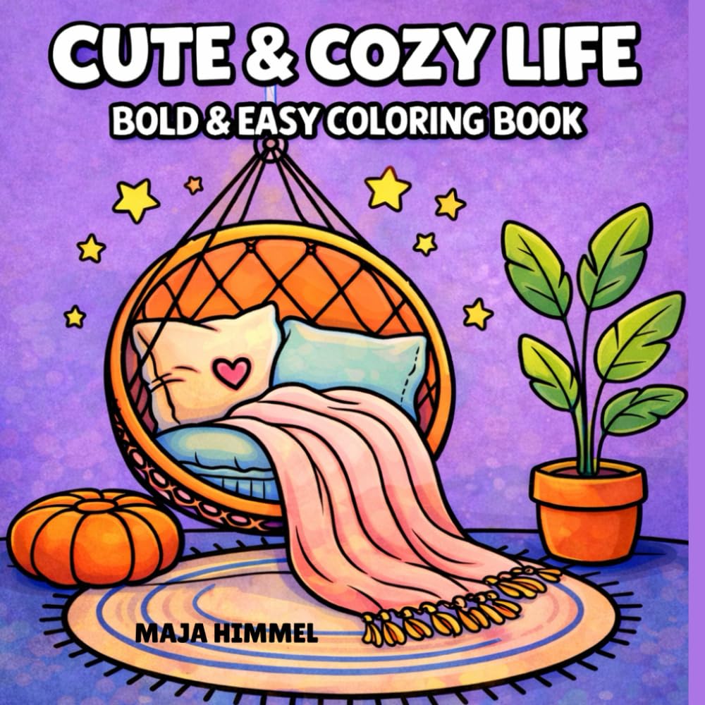 Cute & Cozy Life Bold & Easy Coloring Book for Kids & Adults: 40 Easy Coloring Pages for Kids and Grown-Ups