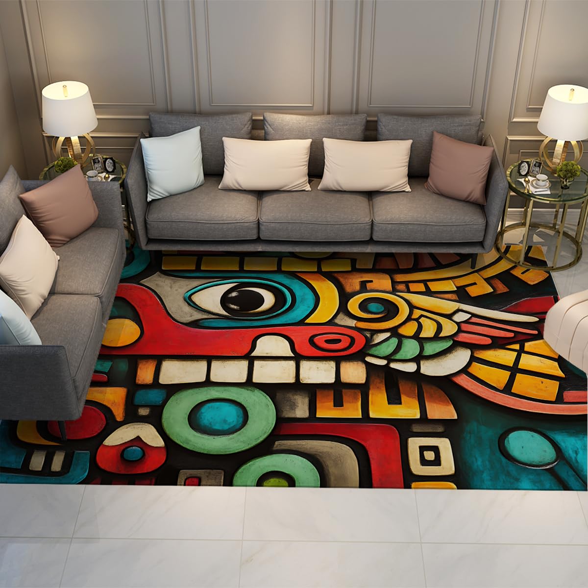 Tapis de couloir anti-saleté lavable 80x120 cm motif bohème