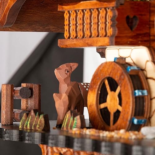 Miniatura 4 de Cuckoo-Palace - Reloj de cuco alemán grande - Chalet de molino de balancín con movimiento de cuarzo con balancín móvil, reloj de la selva negra