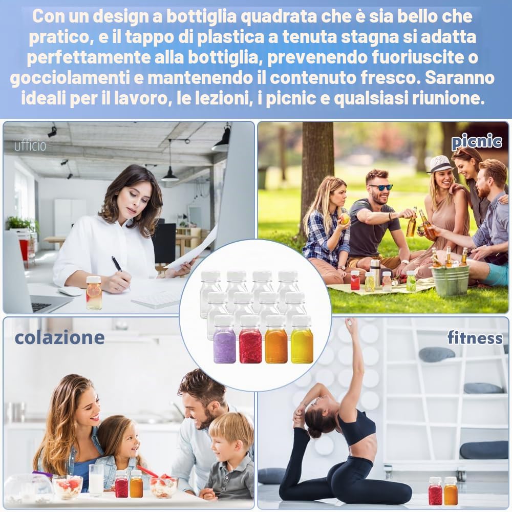 12 Pz Mini Bottiglia di Plastica 125ml Bottiglia di Succo Frutta con Coperchio Bottiglie Vuote Riutilizzabili Piccola Bottiglia Bevande Trasparente Bottiglie per Bevande Succo Fatte in Casa