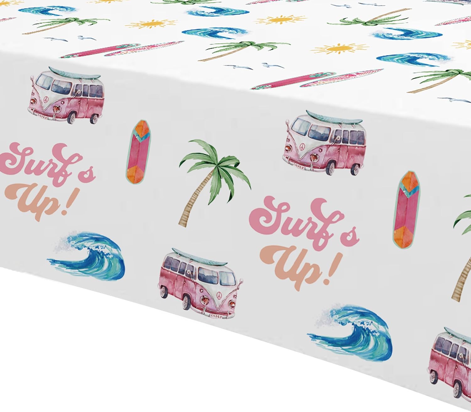 APOWBLS Surf's Up Party Decorations Tablecloth Girls - Disposable Pink Surf Birthday Party Supplies Table Cover, Summer Hawaiian Beach Surfing Birthday Decorations Table Cloth - 3Pack (54in x 108in)
