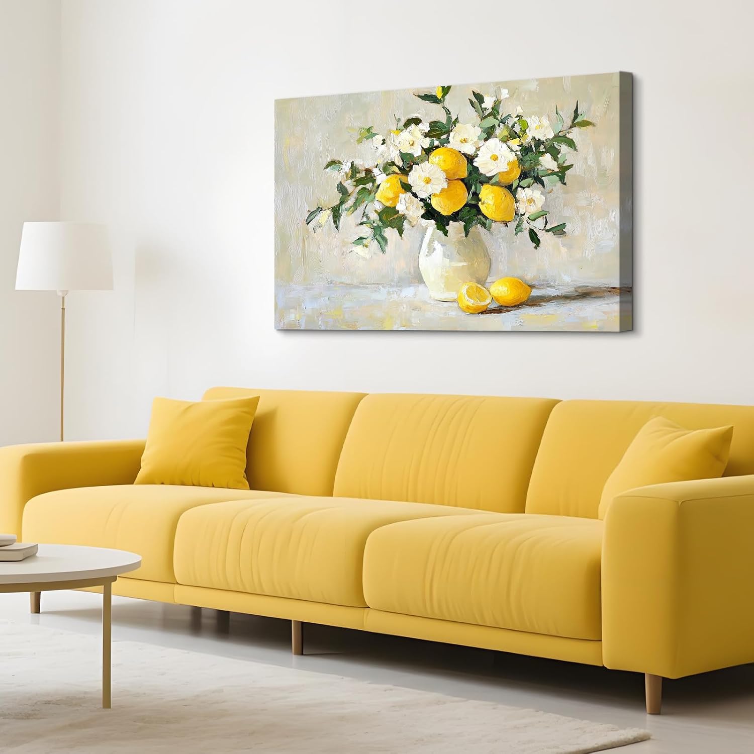 Craftline - Lemon Wall Art Vintage Yellow Lemon Still Life Oil Paintings Prints on Canvas Framed Rustic Flowers Poster Country Farmhouse Artwork for Kitchen Living Romm Bedroom 24x16inch