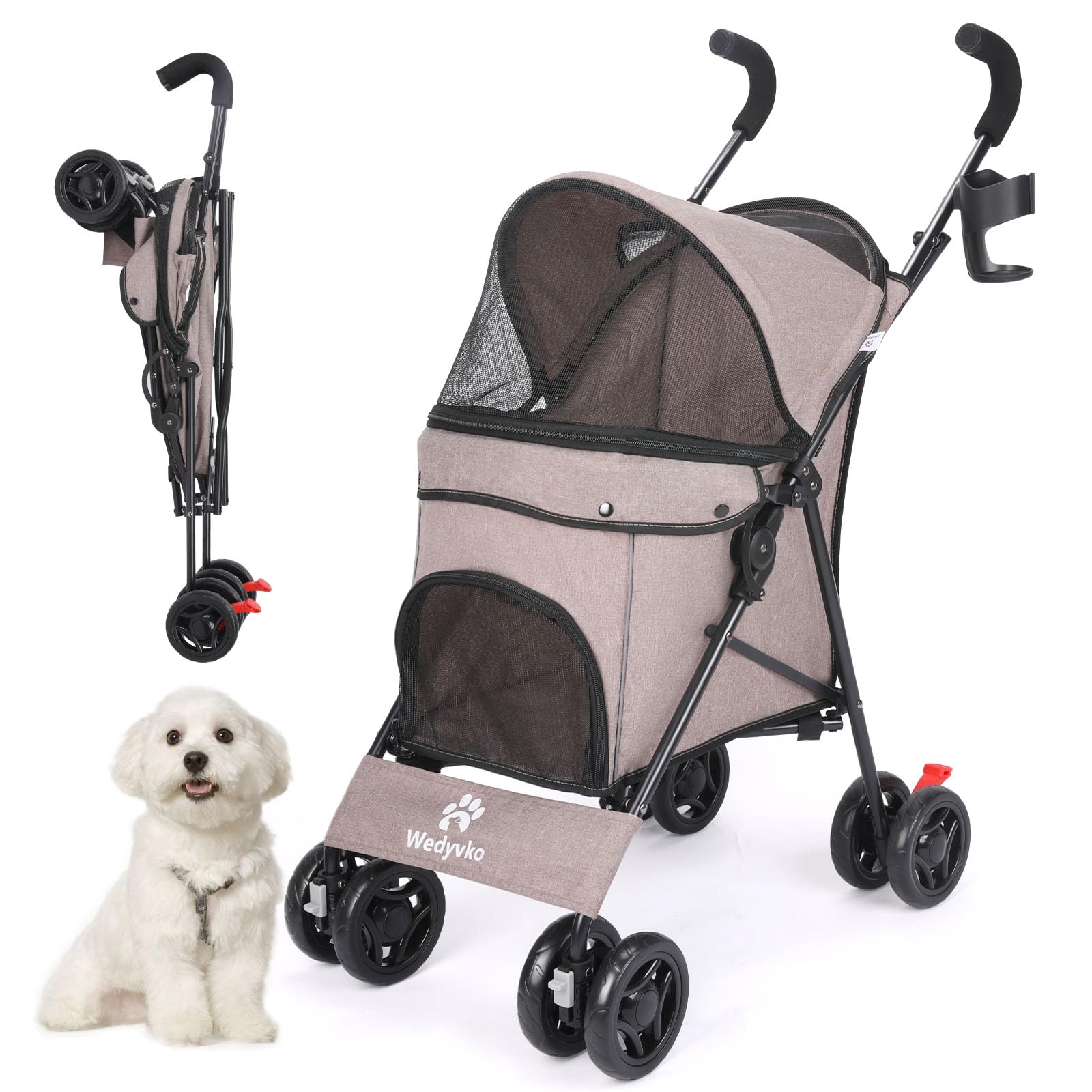 3 in 1 Pet Stroller for Small Dogs and Cats, Foldable Pet Stroller with 4 Wheels, Breathable Mesh, Large Capacity, Easy to Carry (Coffee)
