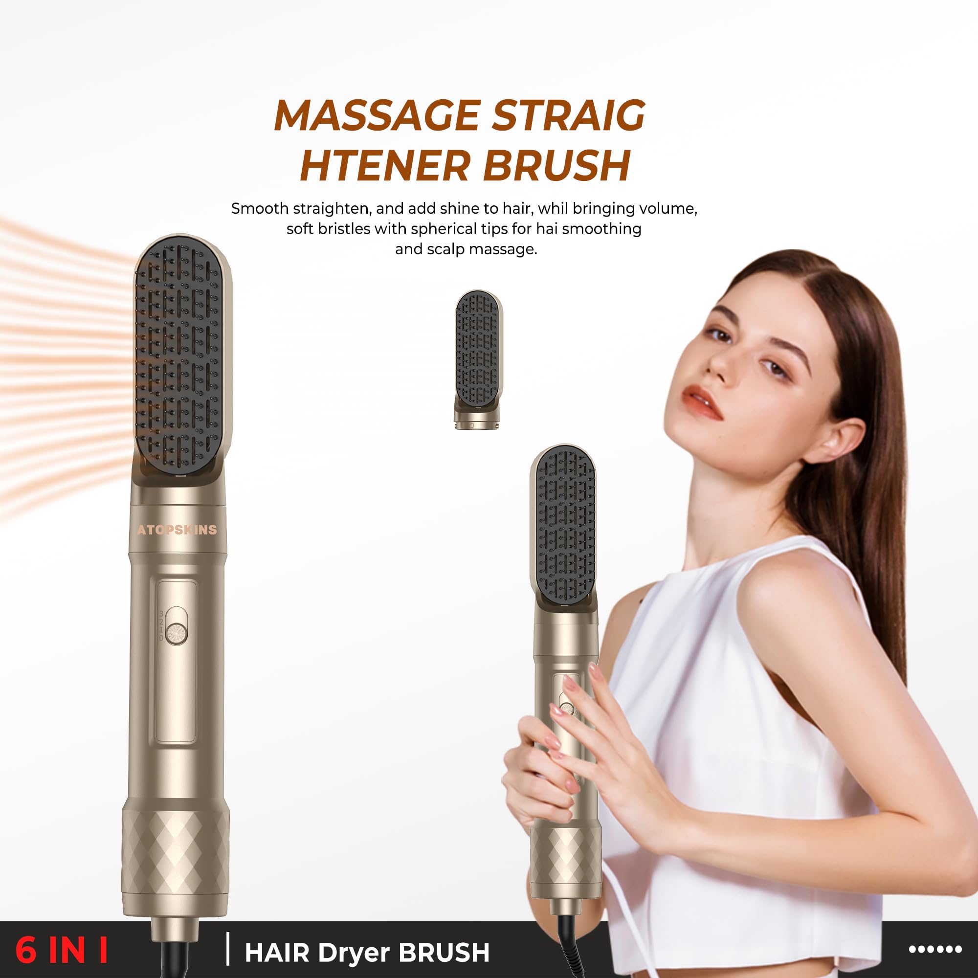 Atopskins Airstyler 6 in 1, Asciugacapelli 6 in 1 Spazzola Asciugacapelli 6 in 1, Hairstyler 6 in 1 Multifunzione Phon Capelli,Spazzola Asciugacapelli, Ioni Air Curler Brush, Regali Set per Donne