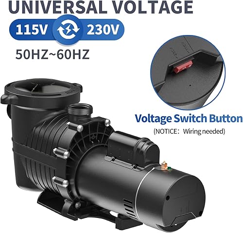 Miniatura 3 de Bomba de piscina dentro y sobre el suelo, bomba de piscina de doble voltaje de 1.5 HP 115 V230 V con cesta de filtro, bomba de circulación de flujo