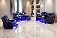 Vista 1 de Juego de Sofá Reclinable Eléctrico, Sofá Seccional de Cuero Negro de 3 Piezas, Juegos de Muebles de Sala de Estar con Luz LED, Juegos Reclinables