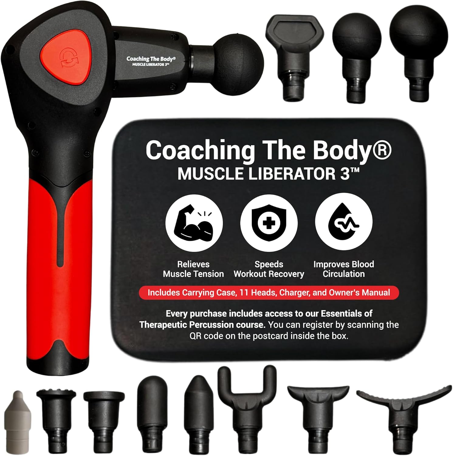 Muscle Liberator 3 – Quiet, Portable Massage Gun with 4-Position Rotating Head, 16 Selectable Speeds & CTB Silicone Trigger Point Head – Rechargeable, 4-25 Hours Battery Life, 2.5lb