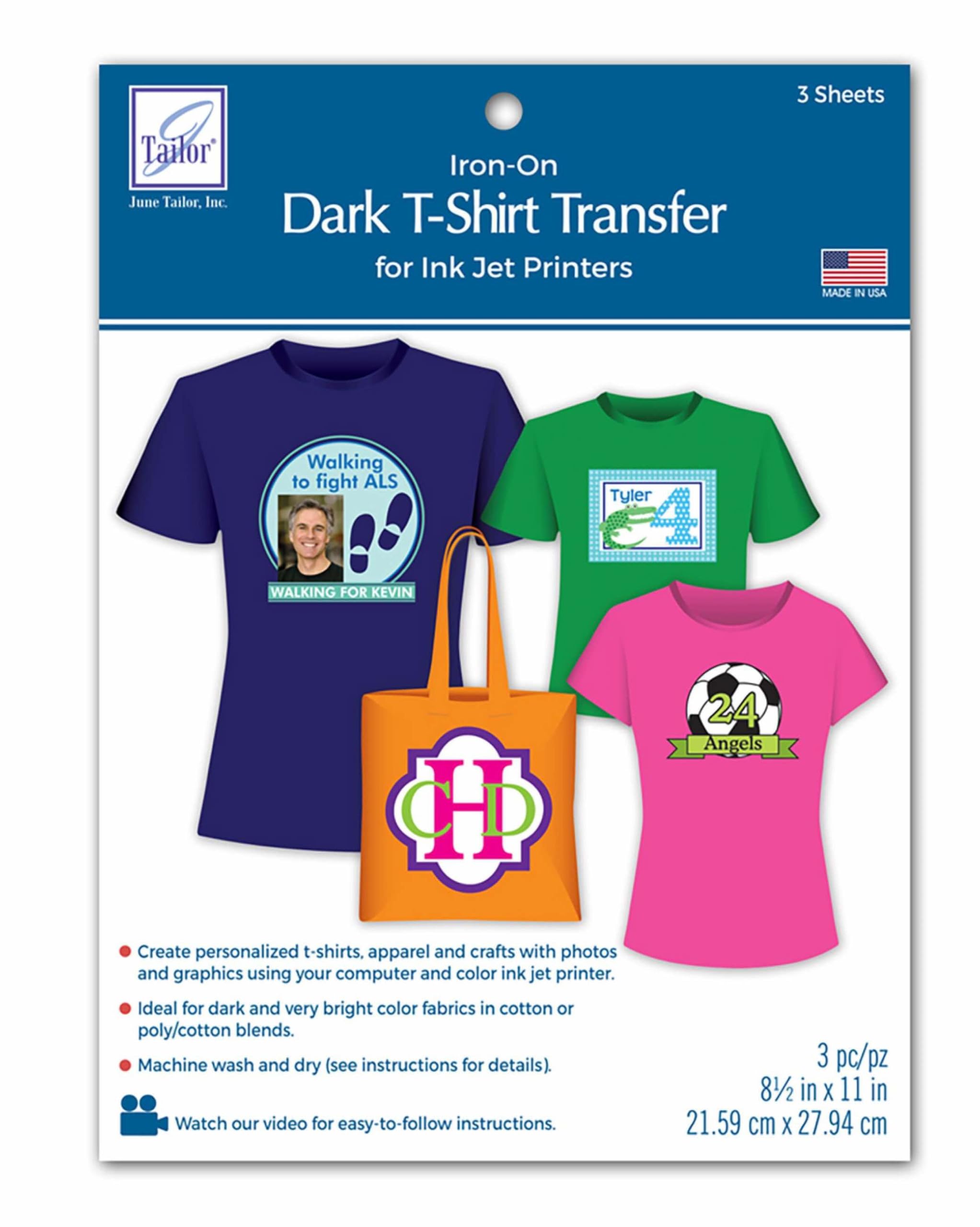 June Tailor JT855 8-1/2-Inch by 11-Inch Dark T-Shirt Inkjet Transfers, 3-Pack