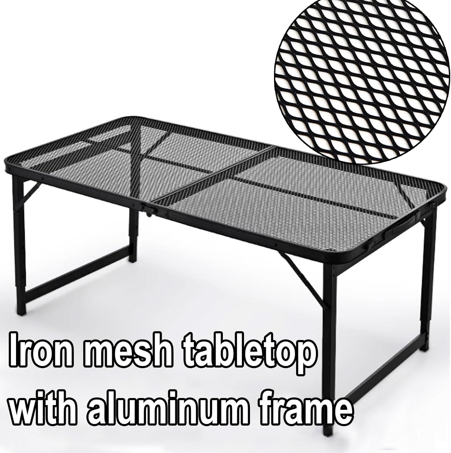 Foldable Table Portable Tables Folding Mesh Cut-Out Design Small Indoor Outdoor Adjustable Height Folding Table with Carrying Handle Camping Table