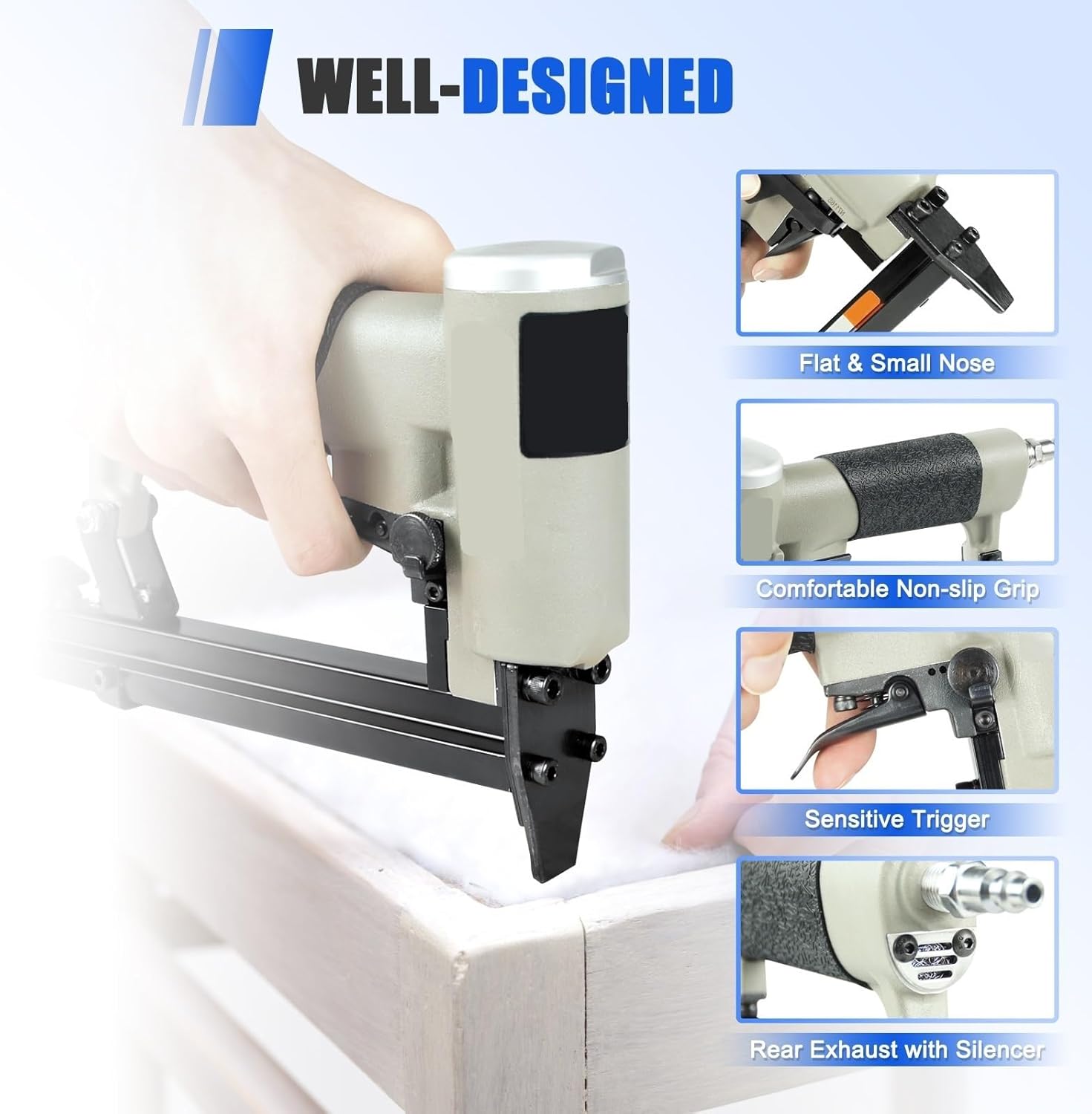 Pneumatic Stapler ，Powered Upholstery Stapler N7116S 22 Gauge Pneumatic Continuous Shooting Stapler Fine Wire Stapler Pneumatic Upholstery Staple Gun