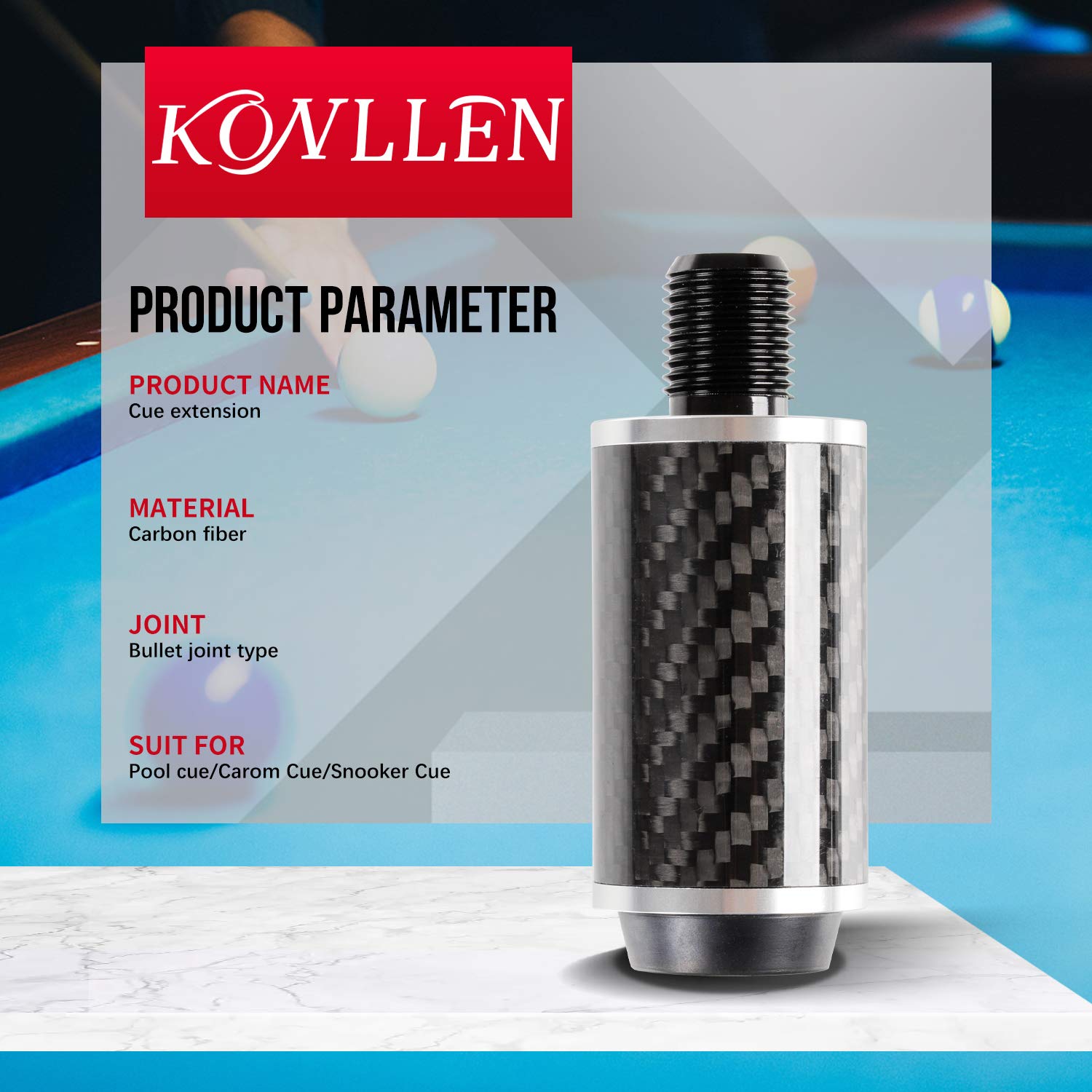 KONLLEN Extensión de taco de piscina con 3 topes de fibra de carbono para billar de extensión de billar para mezz Predator ZOKUE Jflowers Cue (fibra de carbono) (2 pulgadas)