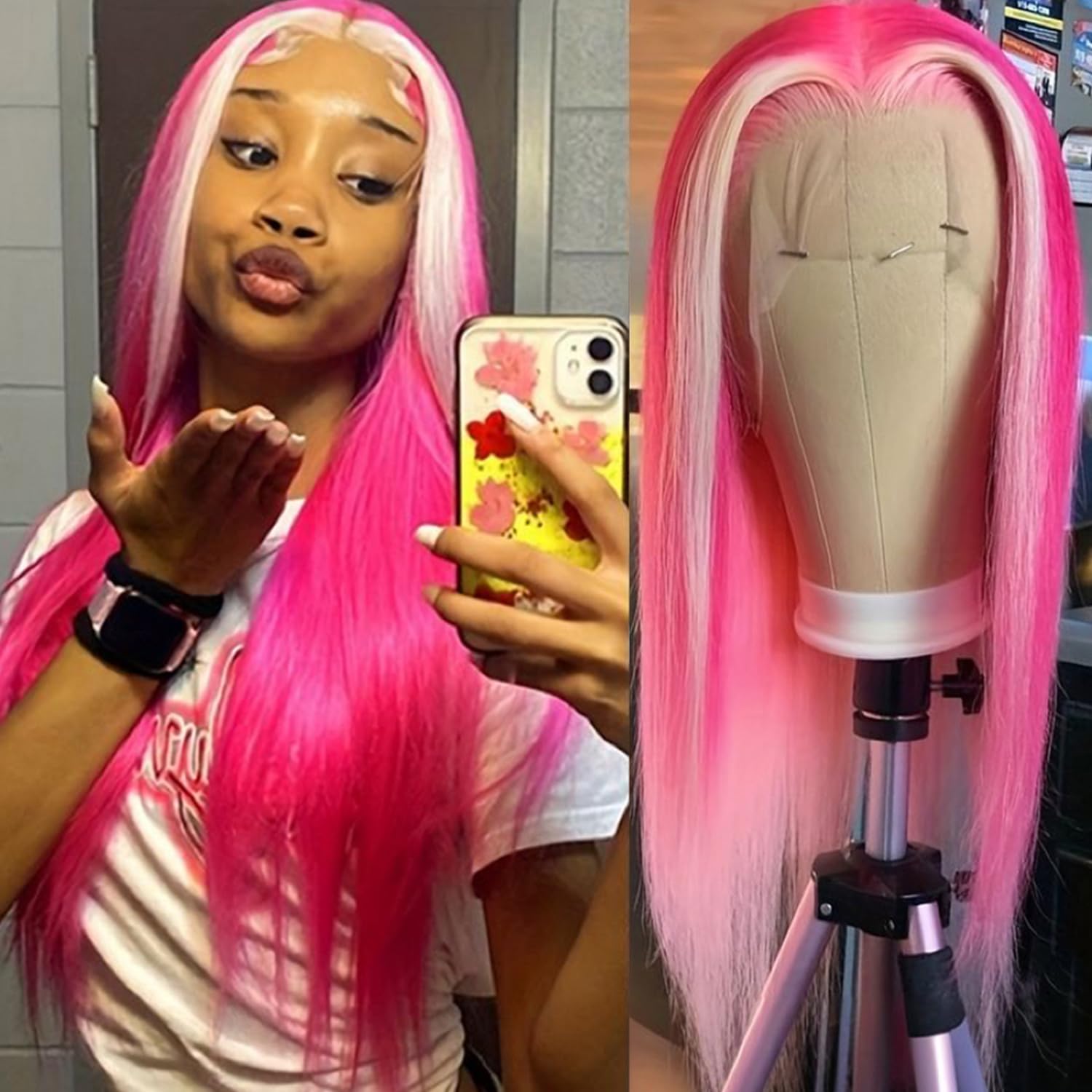 Amazon.com : Lezaxiu Blonde & Hot Pink Lace Front Wigs Pre Plucked