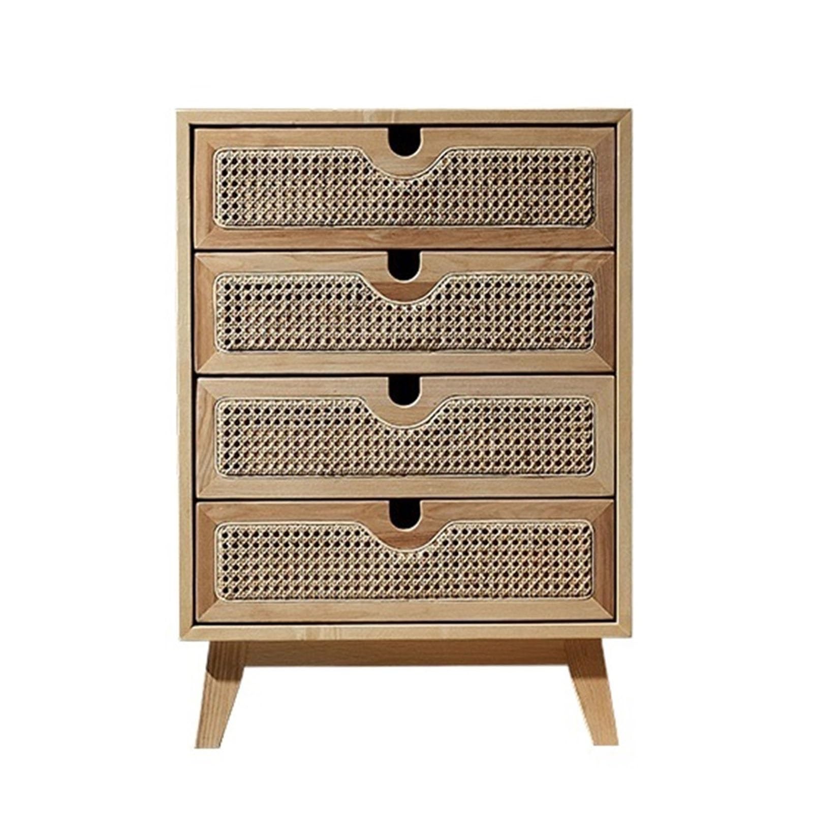 Dh2yjnbf3 Original Wood Colour Bedroom Rattan Dressers Chest Of Drawers, Dresser With 4, Modern Drawer Storage Cabinet For Bedroom Closet Hallway Entryway Storage Organizer(Original Wood Colour)