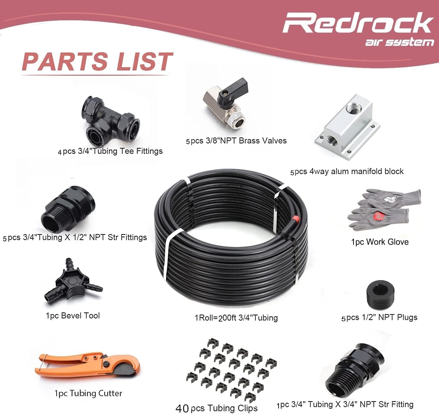 Shop Air Line Kit 3/4" x 200ft, HDPE Aluminum Air Compressor Piping Hose Kit Tubing for Garage with 4-Ways Mainfold Block, Leak Proof & Easy to Install Black 200PSI ASTM F1282