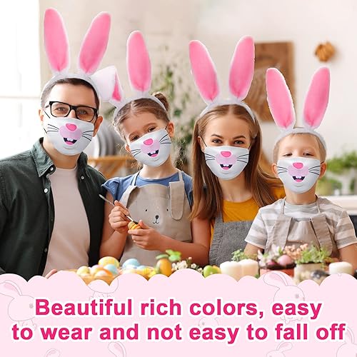 Miniatura 7 de Juego de 36 accesorios para disfraz de conejo de Pascua incluye diadema de orejas de conejo máscara facial de cola y conejo para niños disfraz de