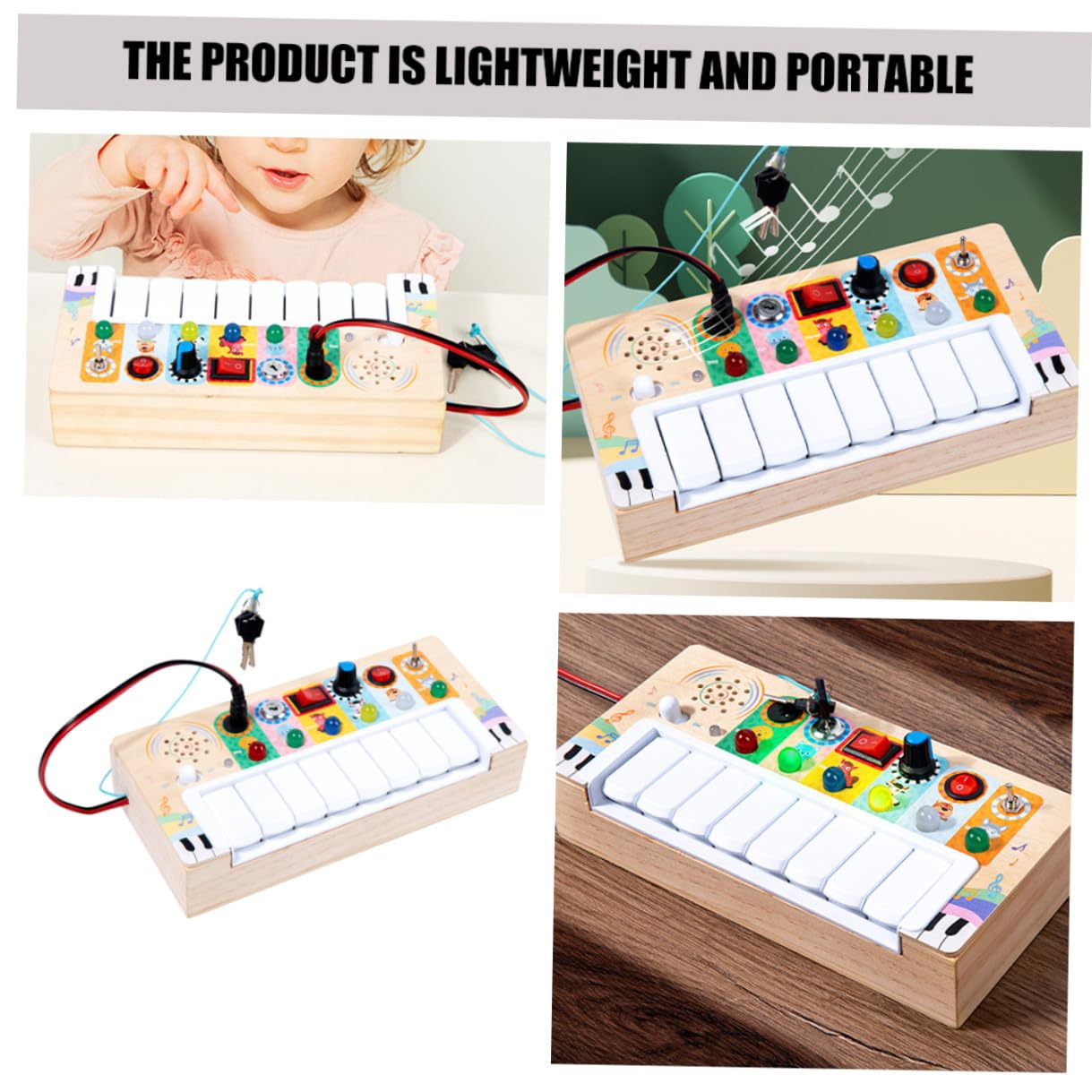 Juguete Musical Madera Luces LED Tablero de Actividades Educativo Juguete Eléctrico Compacto Hogar Desarrollo de Motricidad Fina y Coordinación Mano-Ojo