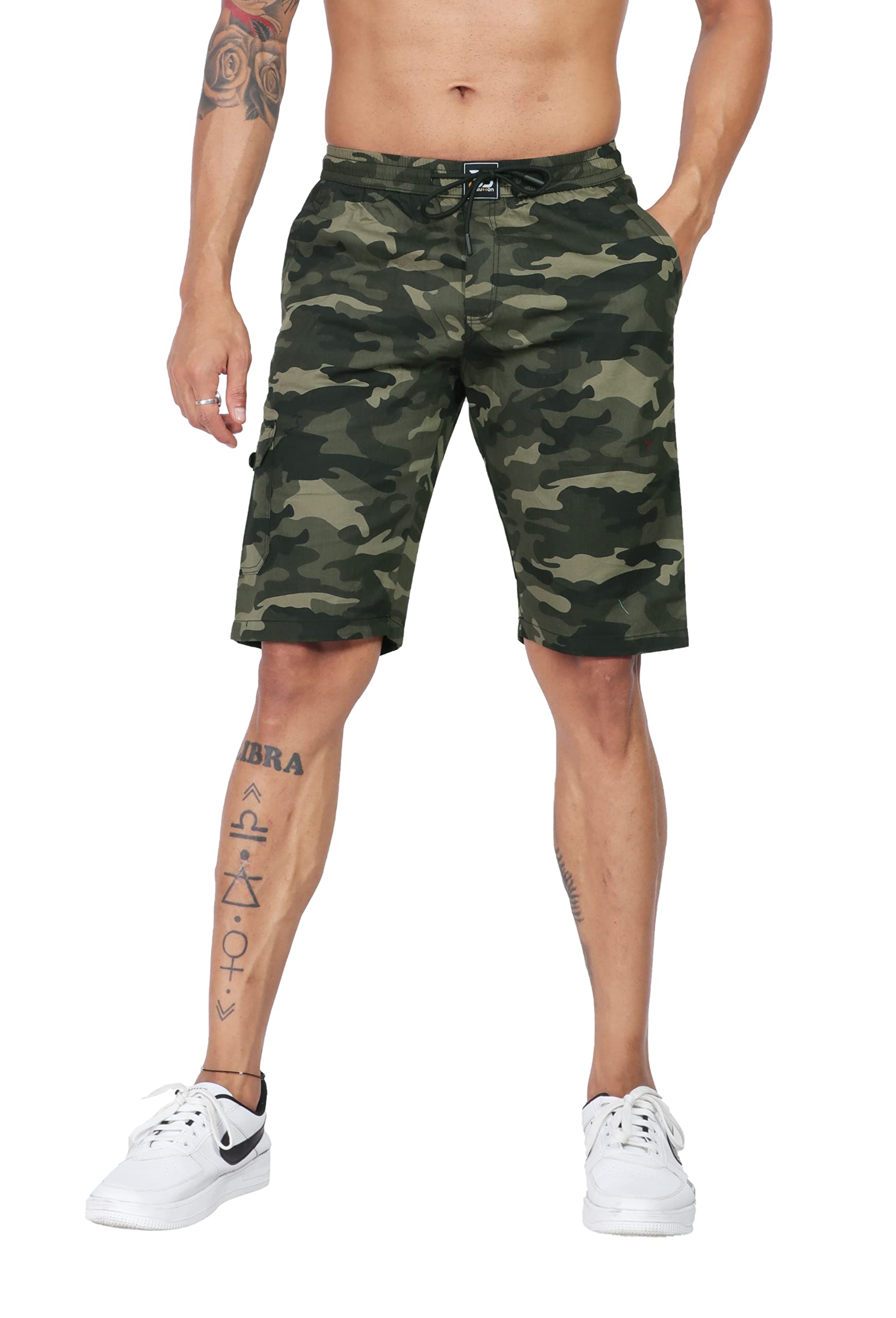 Big Button Mens Cotton Camo Military Chino Short with Cargo Pocket
