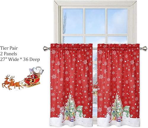 Miniatura 9 de Cortina de cocina de Navidad, cortina de café de 30 pulgadas, cortinas de ventana con bolsillo para barra para decoración del hogar, 2 paneles para