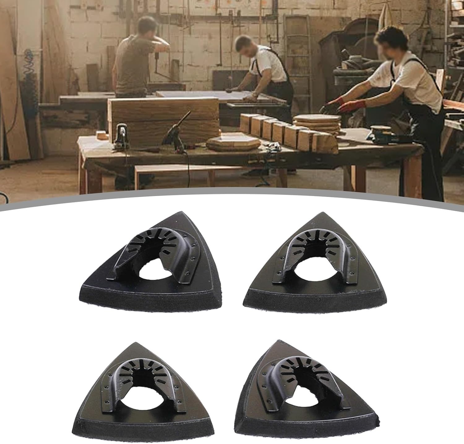 4-Pack 80mm Triangle Sanding Pads for Oscillating Multi-Tool, Plastic Detail Sander Accessories with Dust Extraction for Wood Metal and Plastic Surfaces, Black