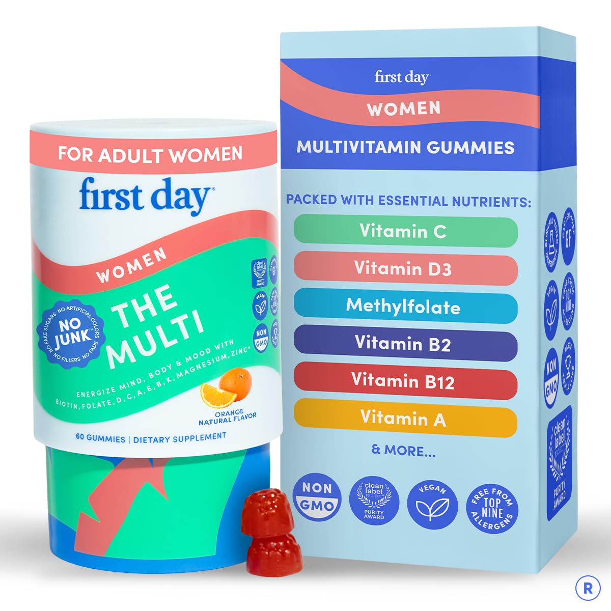 FIRST DAY Multivitamin for Women - Daily Womens Multivitamin Gummies - Vitamin A C D E B12, Magnesium, Zinc, Biotin – Vegan, Gluten Free Womens Vitamins - Hair Growth, Skin, Energy – 30 Day Supply
