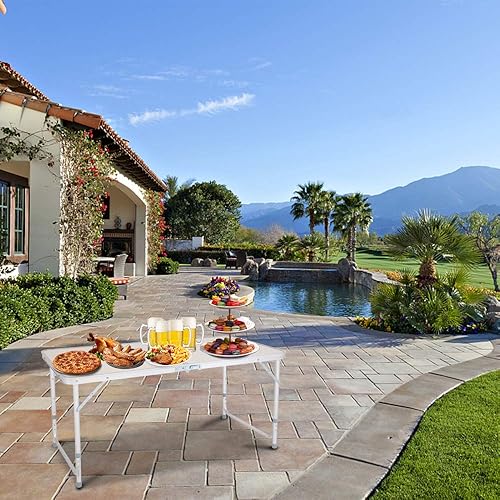 Miniatura 2 de Mesa plegable de campamento de 3 pies con asa de transporte, altura ajustable, mesa de picnic portátil de aluminio para exteriores, interiores,