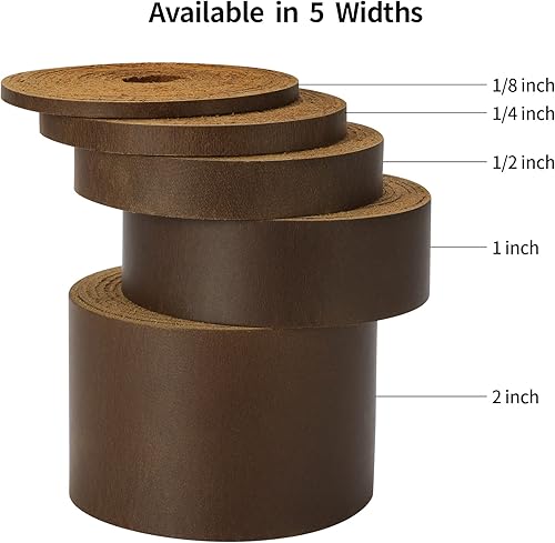 Miniatura 4 de Ringsun Correas de cuero planas de 1 pulgada de ancho para manualidades, tiras de cuero de grano completo para manualidades, herramientas (0.079 in