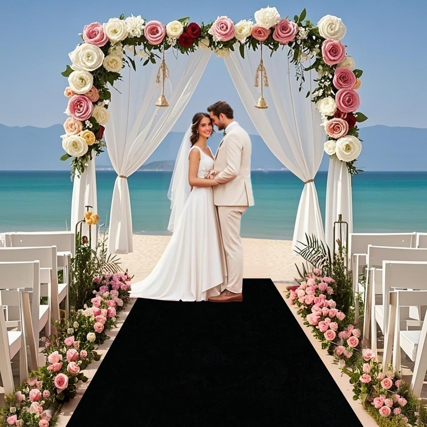 FOTSHARER Wedding Aisle Runner Black Carpet Aisle Runner 4FTx15FT Velvet Aisle Rug Runners with Carpet Tapes Bridal for Wedding Ceremony Graduation Church Prom Events
