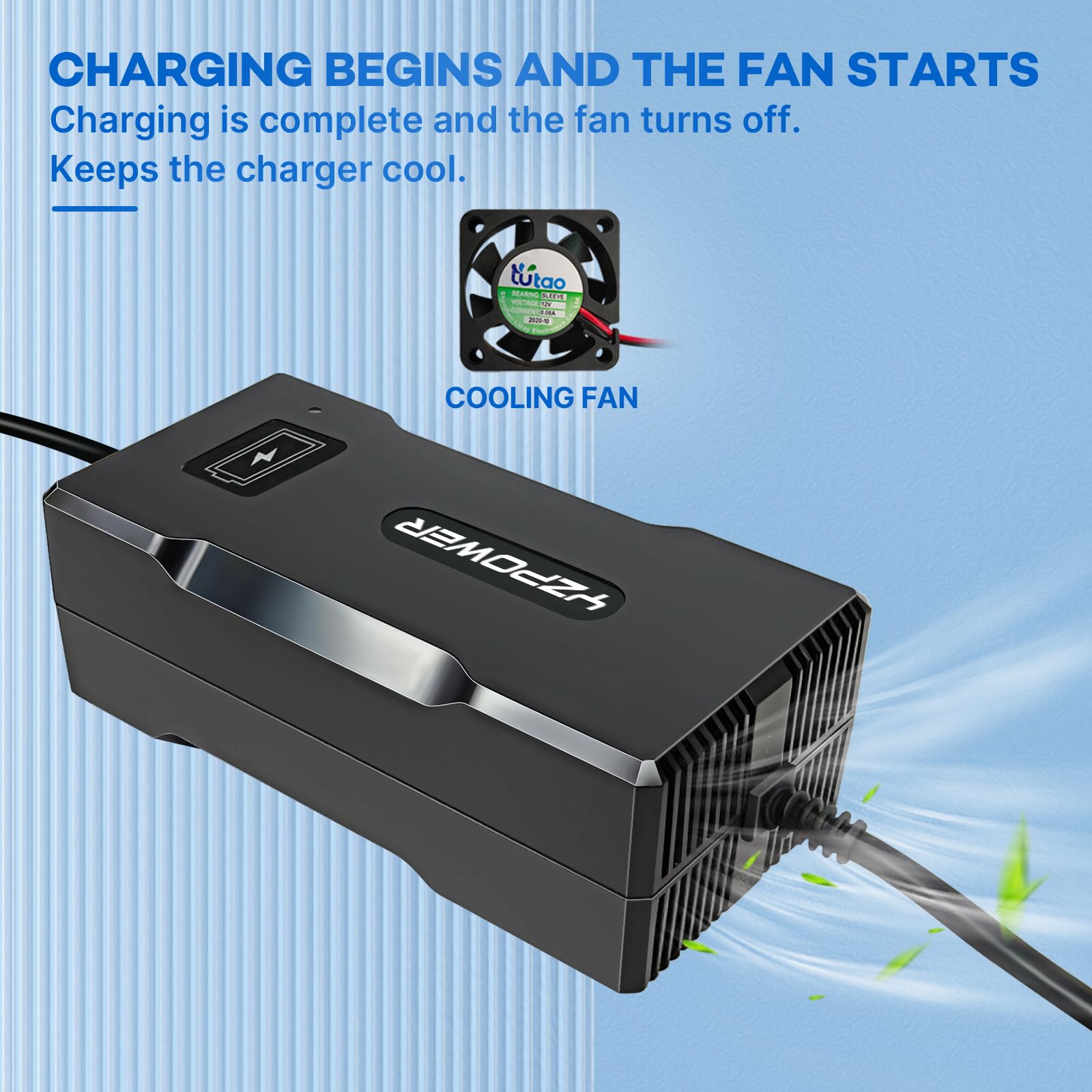 YZPOWER 54.6V 4A Lithium Battery Fast Charger for E-Bike 48V Li-Ion Battery Charger with Fan Cooling DC 1-Pole 5.5 2.1mm Plug
