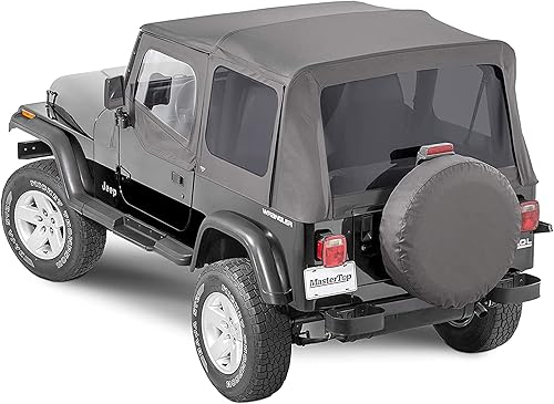MasterTop Parte superior suave de repuesto en tela de vela de diamante negro  Se adapta a Jeep YJ Wrangler 1988-1995  Ventanas reemplazables