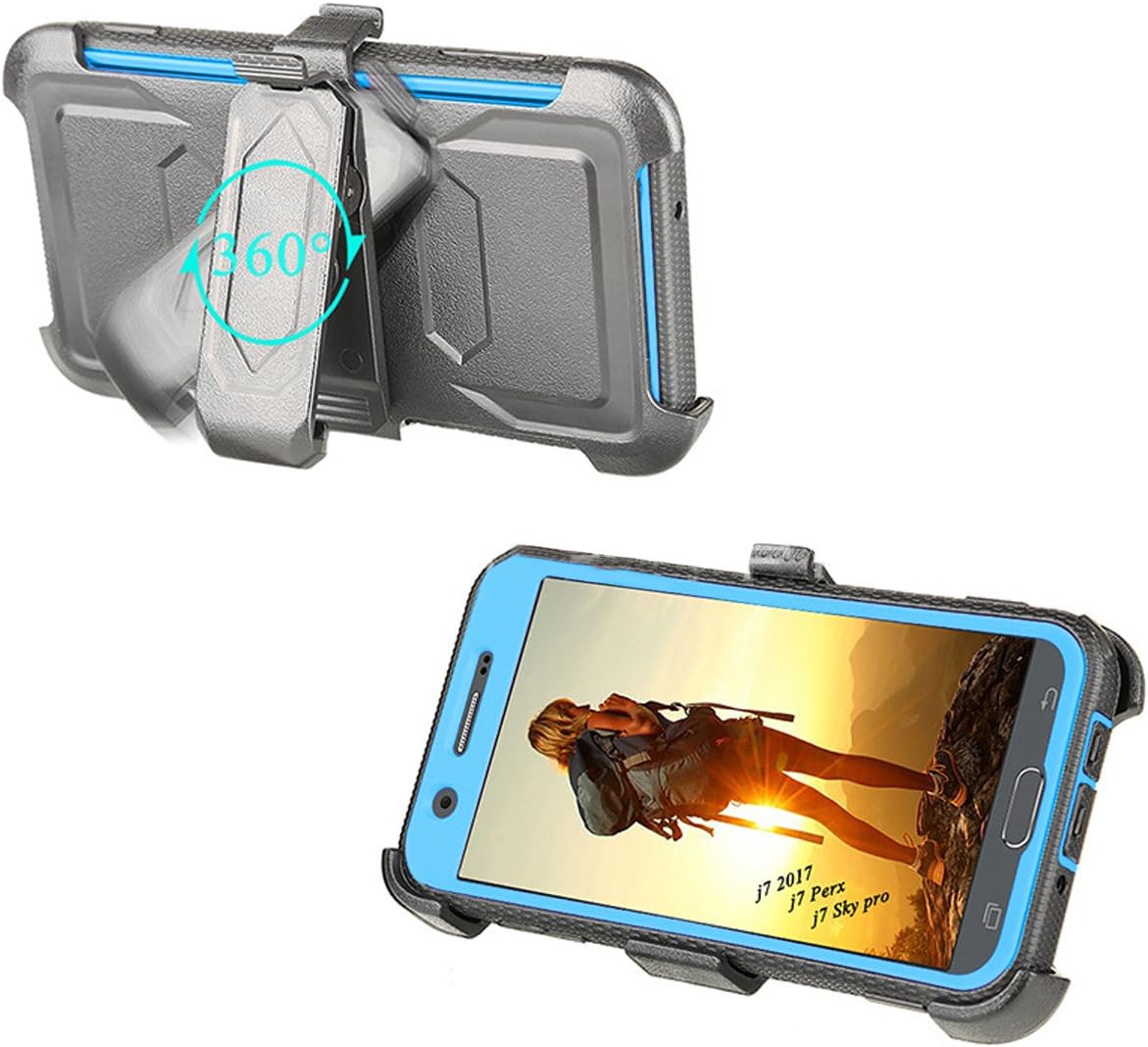 J.west Galaxy J7 Sky Pro Case,Galaxy J7 Prime / J7 V / J7 Perx / J7 2017 Case, Full-Body Rugged Belt Clip Holster Kickstand Case Without Built-in Screen Protector, Blue