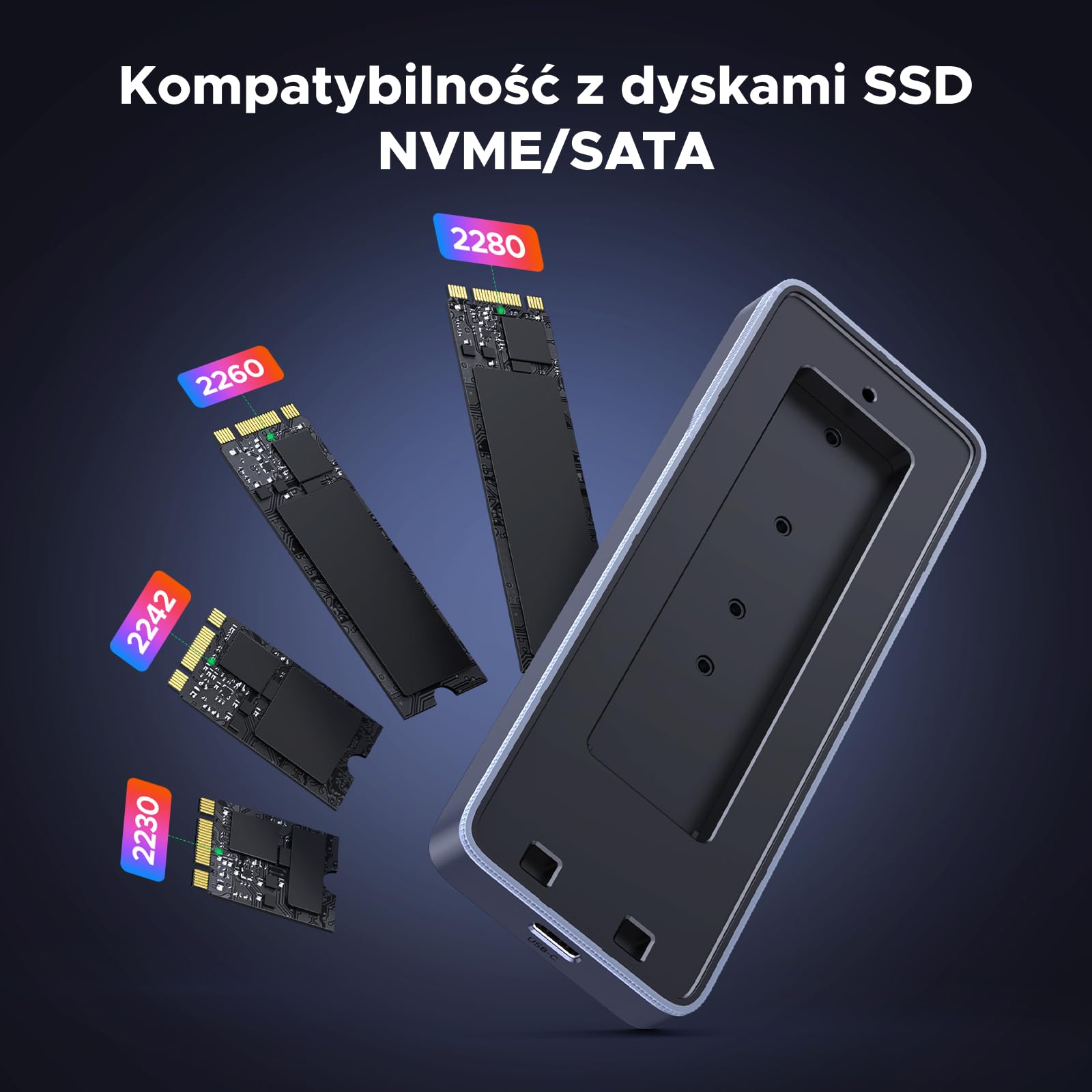 UGREEN RGB M.2 NVMe SATA SSD Enclosure 20 Gbps, obudowa USB C 3.2 Gen 2x2 M.2 SSD dla dysków NVME/SATA SSD 2230/2242/2260/2280 (M Key/B+M Key), kompatybilna z MacBookiem, HP 14pro, iPhone 16, PS5