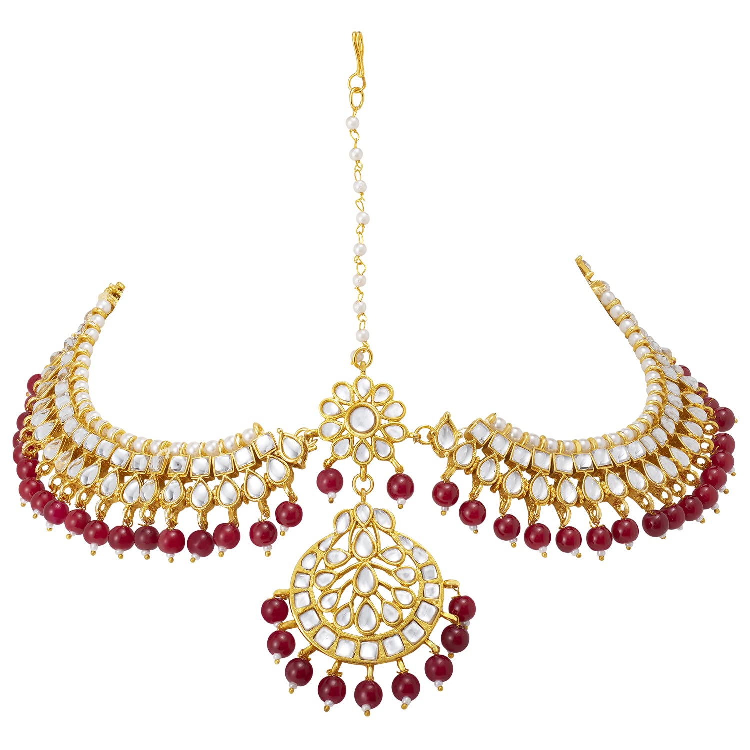Peora Gold Plated Traditional Crystal Maroon Kundan Matha Patti/Maang Tikka for Women (B09MFC3YJ8) Amazon Price History, Amazon Price Tracker