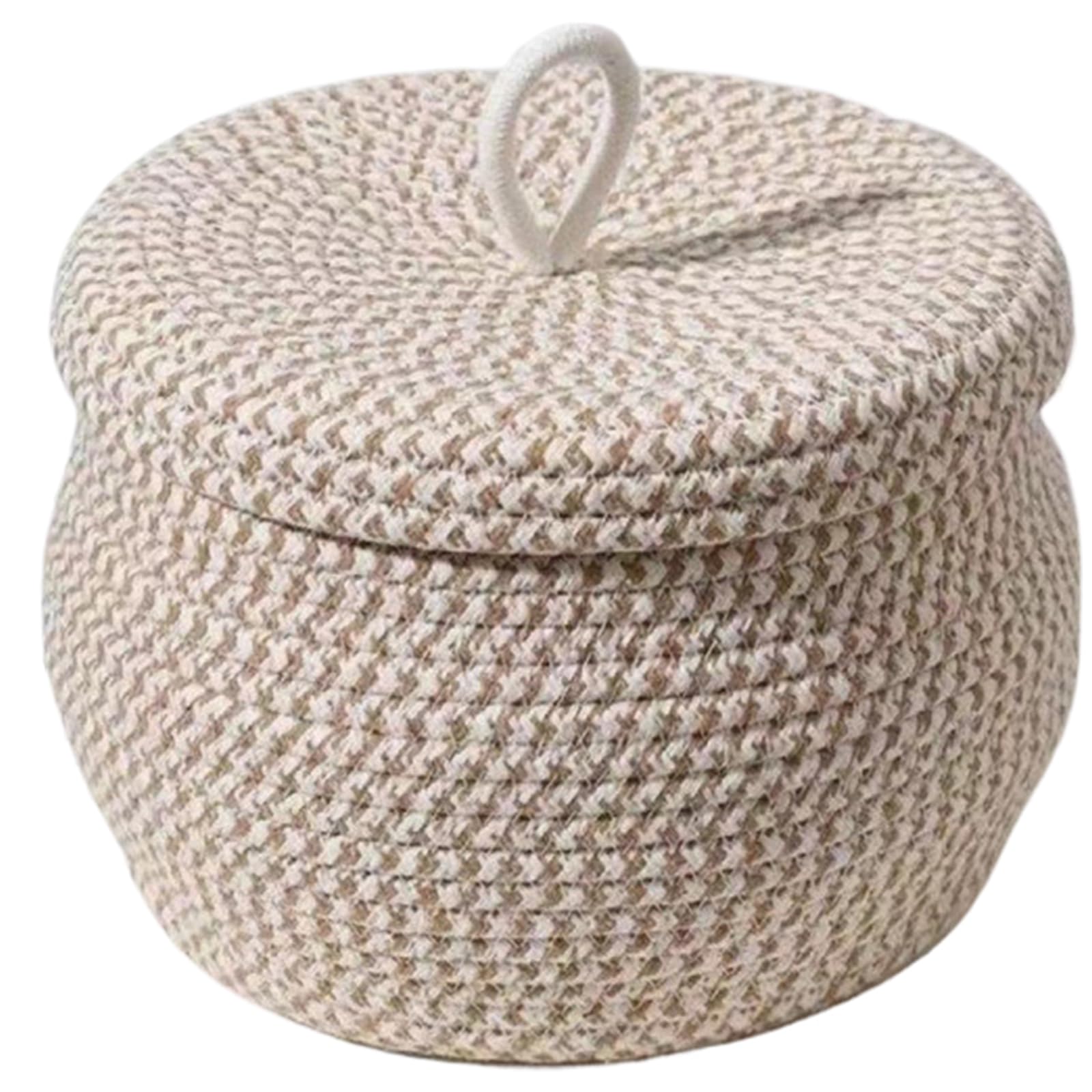 Hperu Round Woven Basket, Cotton Rope Small Basket with Lid Large Capacity Boho Storage for Storing Toys Yarn and Small Items