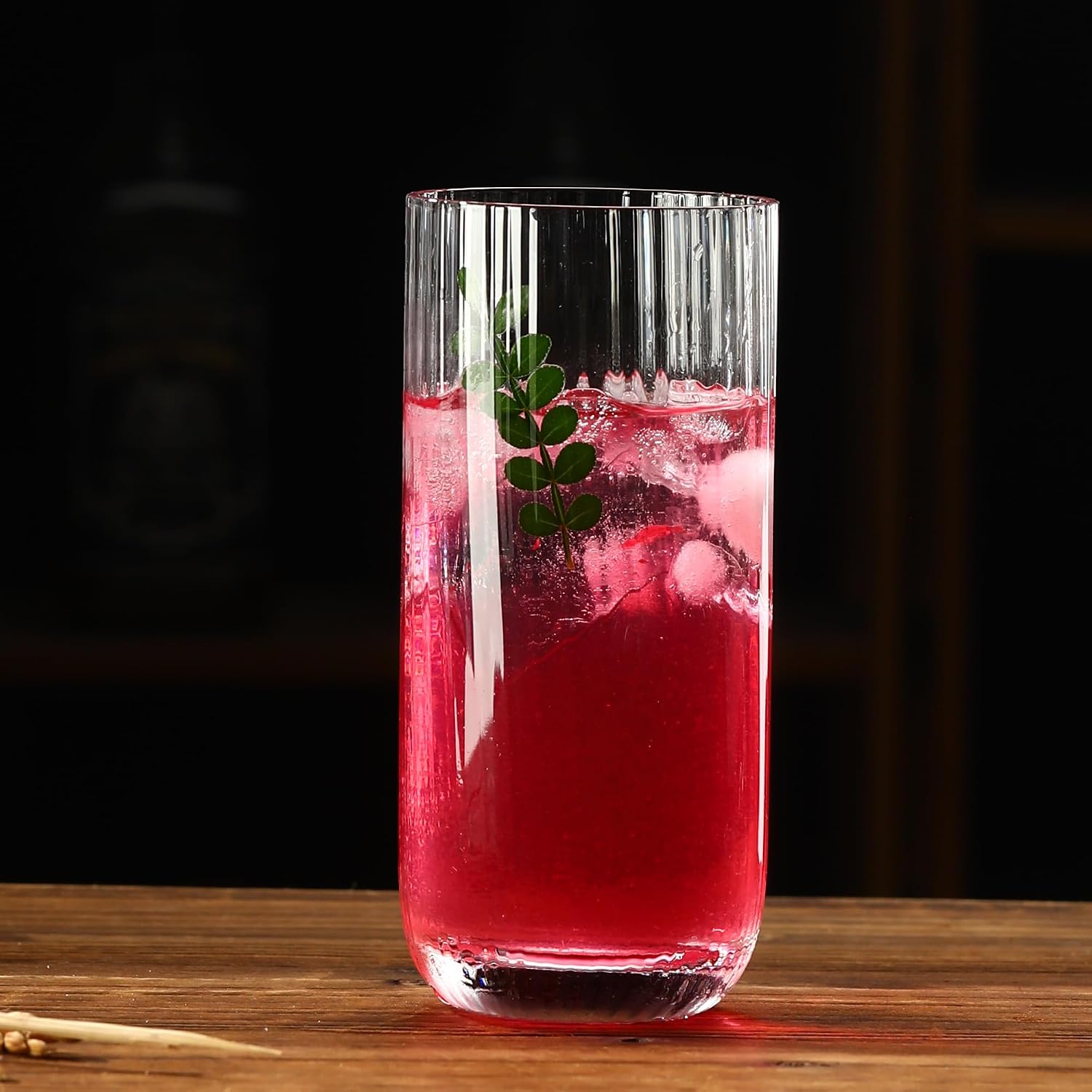 Collins Glasses Set of 6,Highball Glass Set, 15.3 oz, Clear Ribbed Design for Water, Cocktails, Mojito