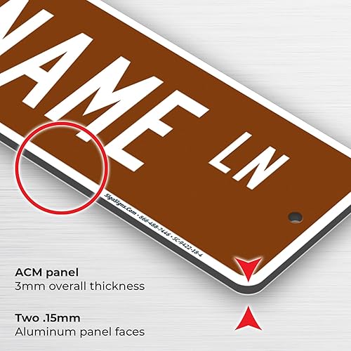 Miniatura 6 de Letrero de calle personalizado, letrero de Steet personalizado, novedoso letrero personalizable con fondo marrón carretera, 4 x 18 pulgadas, ACM,