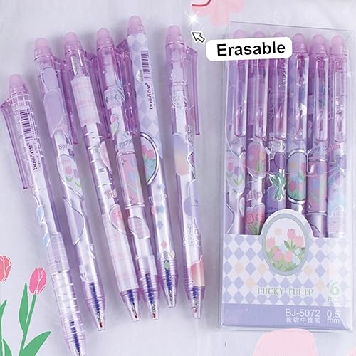 Miniatura 3 de MOZXIRZ 6 bolígrafos de tinta de gel borrables retráctiles, bonitos bolígrafos de flor de 0.020 in, bolígrafos de punta fina, bolígrafos de oficina